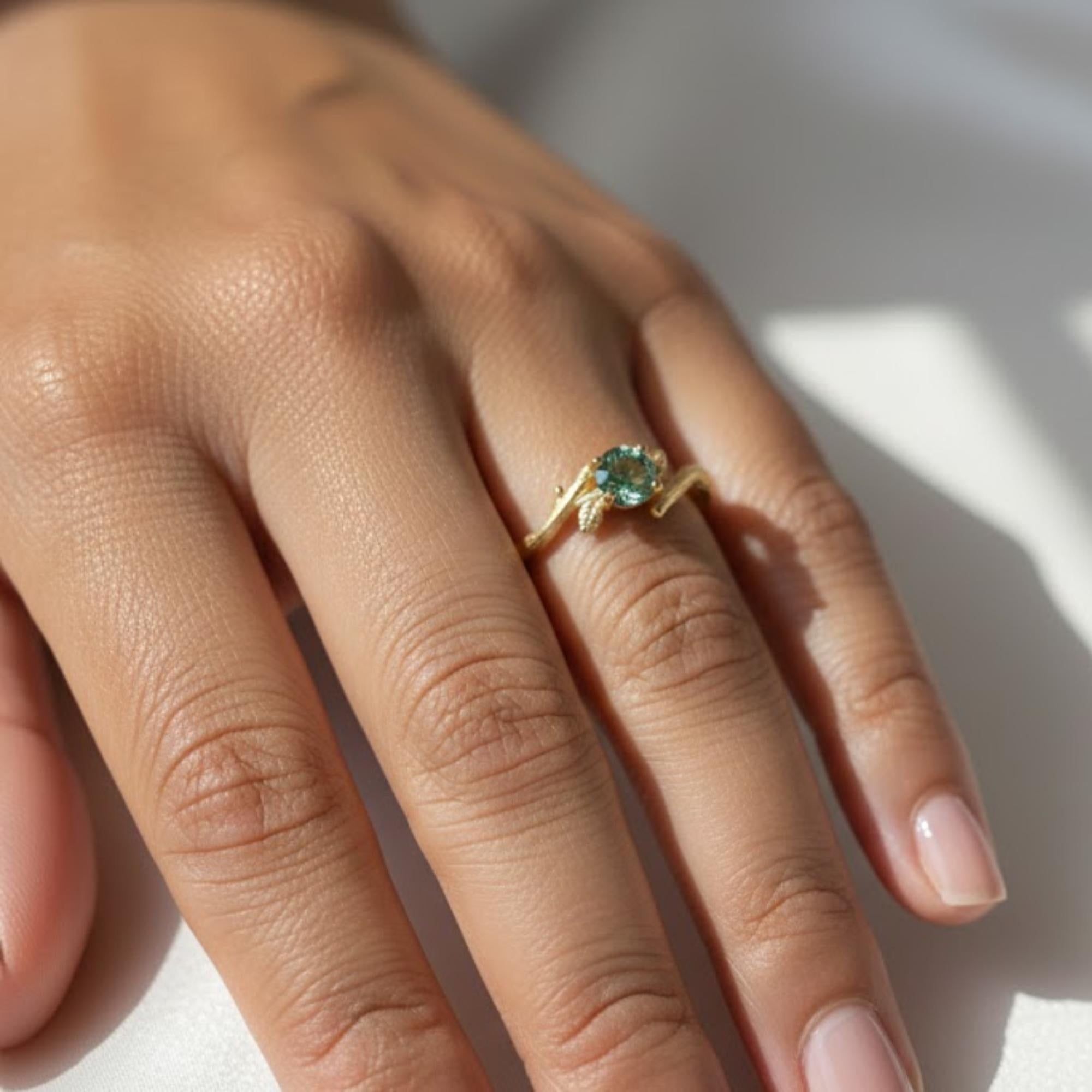 Blue Green Sapphire Engagement Ring | Sapphire Gemstone Solitaire | Ethical Birthstone 14K Gold Ring