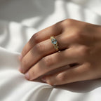 Botanical Blue Aquamarine Nature Engagement Ring | Floral Leaf Gold and Sterling Silver Ring | March Birthstone Ring