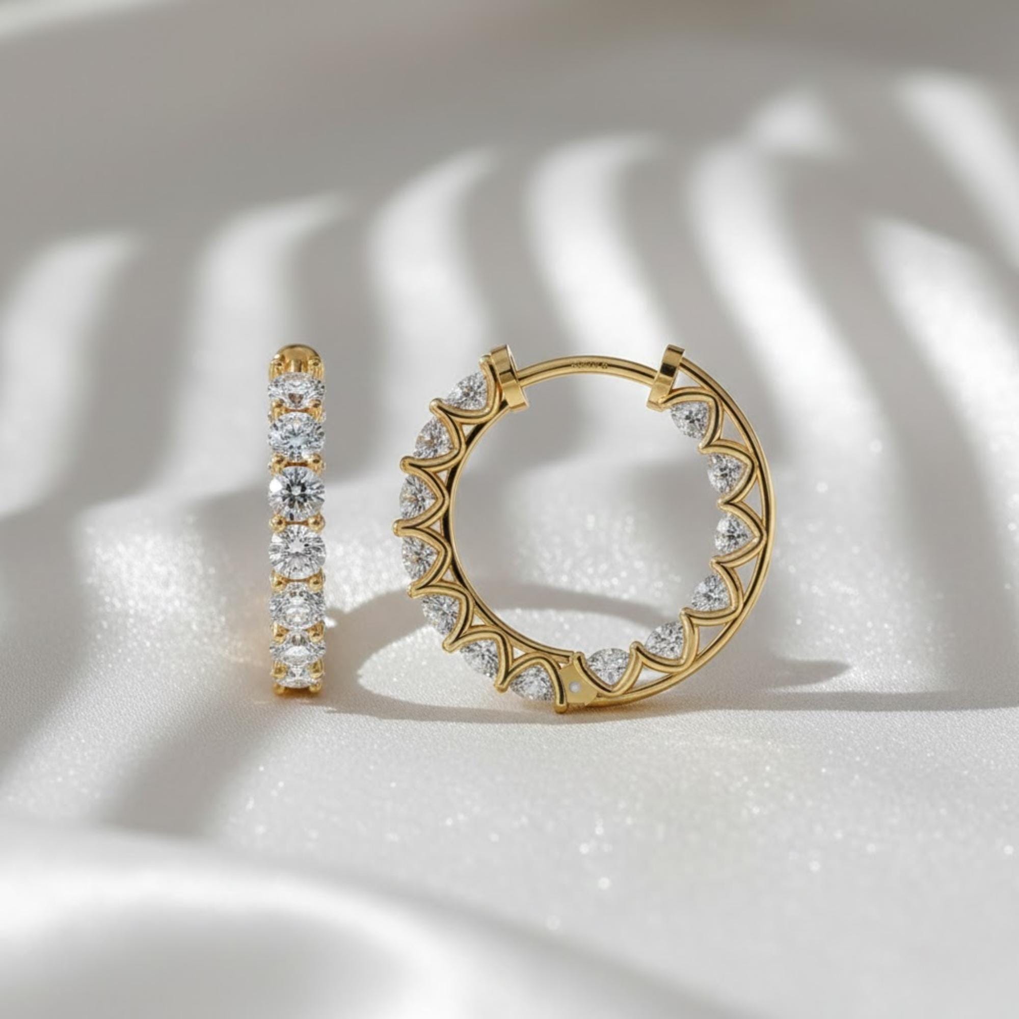Moissanite Huggie Hoop Earrings | 24 Stone Wedding Hoops | Sterling Silver & 10K Gold Earrings