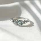 Botanical Blue Aquamarine Nature Engagement Ring | Floral Leaf Gold and Sterling Silver Ring | March Birthstone Ring