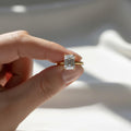3 Carat Emerald Cut Lab Created Diamond Hidden Halo Engagement Ring / Double Claw Prong Set / White Gold Unique Proposal Ring Gift For Her