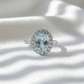 1.68 Ct Aquamarine Gemstone Diamond Halo Ring 14K White Gold E F VS1 Luxury Statement Ring