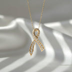 0.35 Ct Diamond Ribbon Necklace 14K Gold E F VS1 Luxury Rose Gold Pendant Adjustable 16-20 Inch