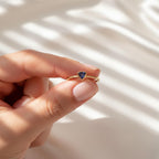 Bezel Triangle Sapphire Ring | Minimal September Birthstone Ring | 14K Solid Gold Stackable Ring