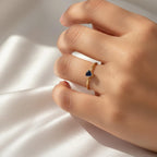Bezel Triangle Sapphire Ring | Minimal September Birthstone Ring | 14K Solid Gold Stackable Ring