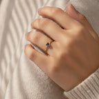 Bezel Triangle Sapphire Ring | Minimal September Birthstone Ring | 14K Solid Gold Stackable Ring