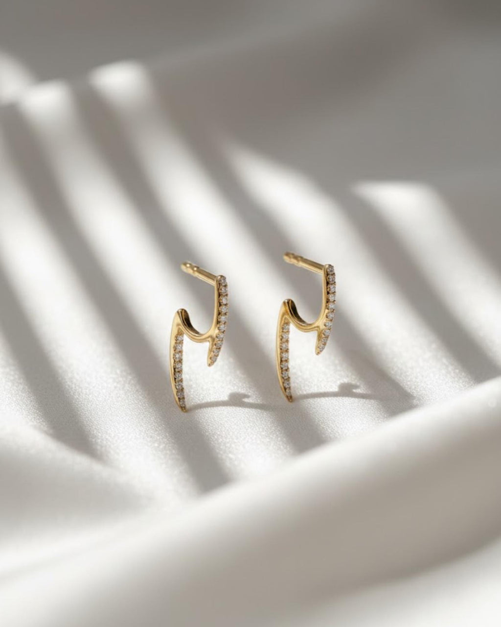 Double Spike Moissanite Studs | Pavé Geometric Earrings | 10K Gold Bold Stud Earrings