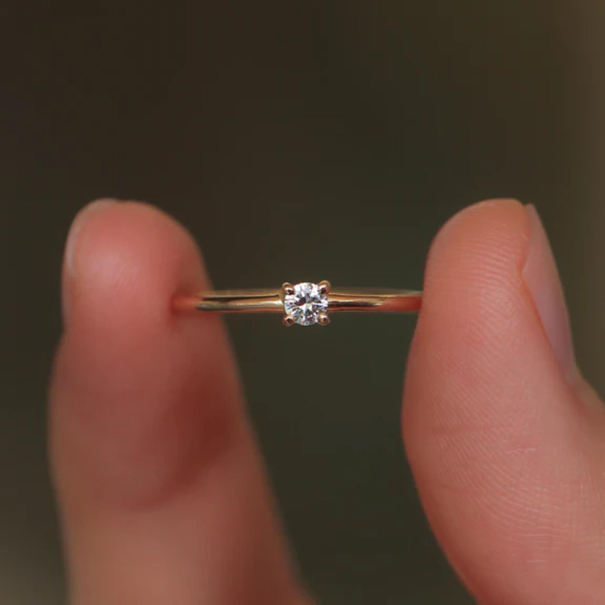 Personalized Birthstone Ring – Choose Your Month's Gemstone in Solid 10K, 14K or 18K Yellow, White or Rose Gold, Dainty 1.2mm Band