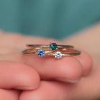 Personalized Birthstone Ring – Choose Your Month's Gemstone in Solid 10K, 14K or 18K Yellow, White or Rose Gold, Dainty 1.2mm Band