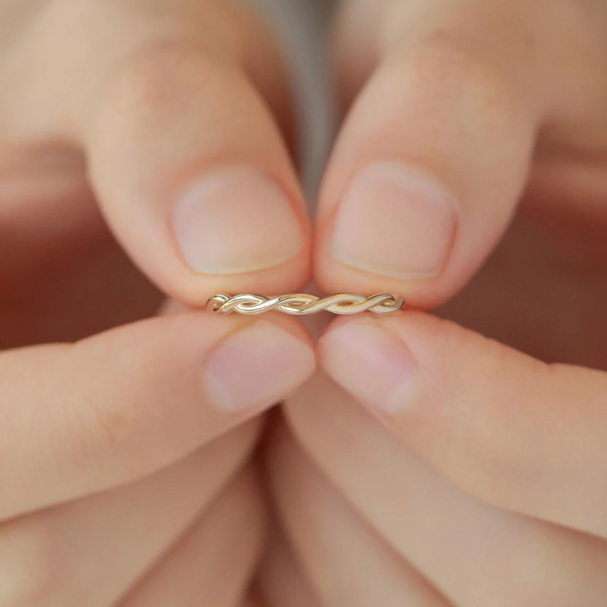 Modern Spiral Crossover Sterling Silver Ring | 10K Solid Gold Twisted Band in Yellow, White & Rose