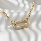 14K Gold Single Diamond Cable Necklace, Lab Grown White Diamond, Paperclip Style Chain, Adjustable 16-20 in, Elegant Everyday Jewelry