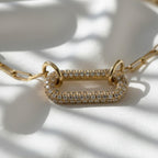 14K Gold Single Diamond Cable Necklace, Lab Grown White Diamond, Paperclip Style Chain, Adjustable 16-20 in, Elegant Everyday Jewelry