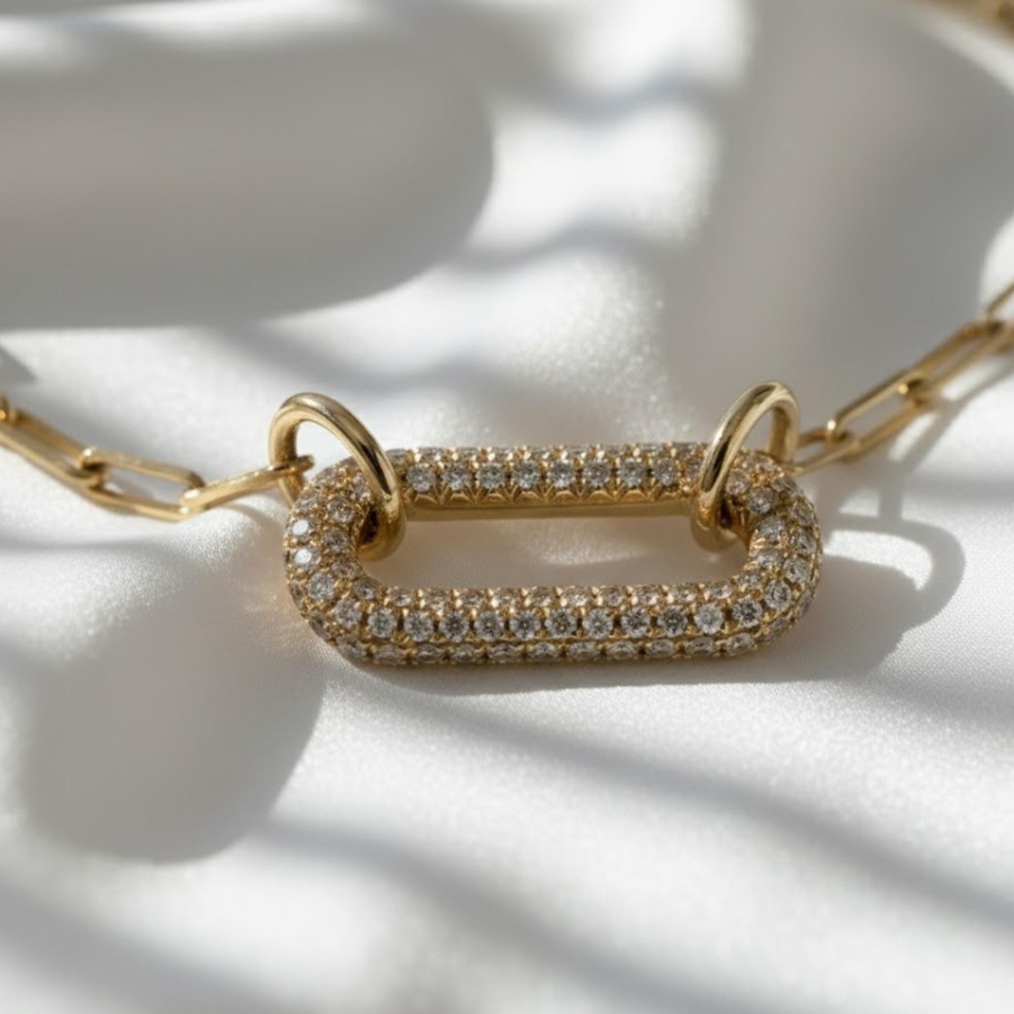 14K Gold Single Diamond Cable Necklace, Lab Grown White Diamond, Paperclip Style Chain, Adjustable 16-20 in, Elegant Everyday Jewelry