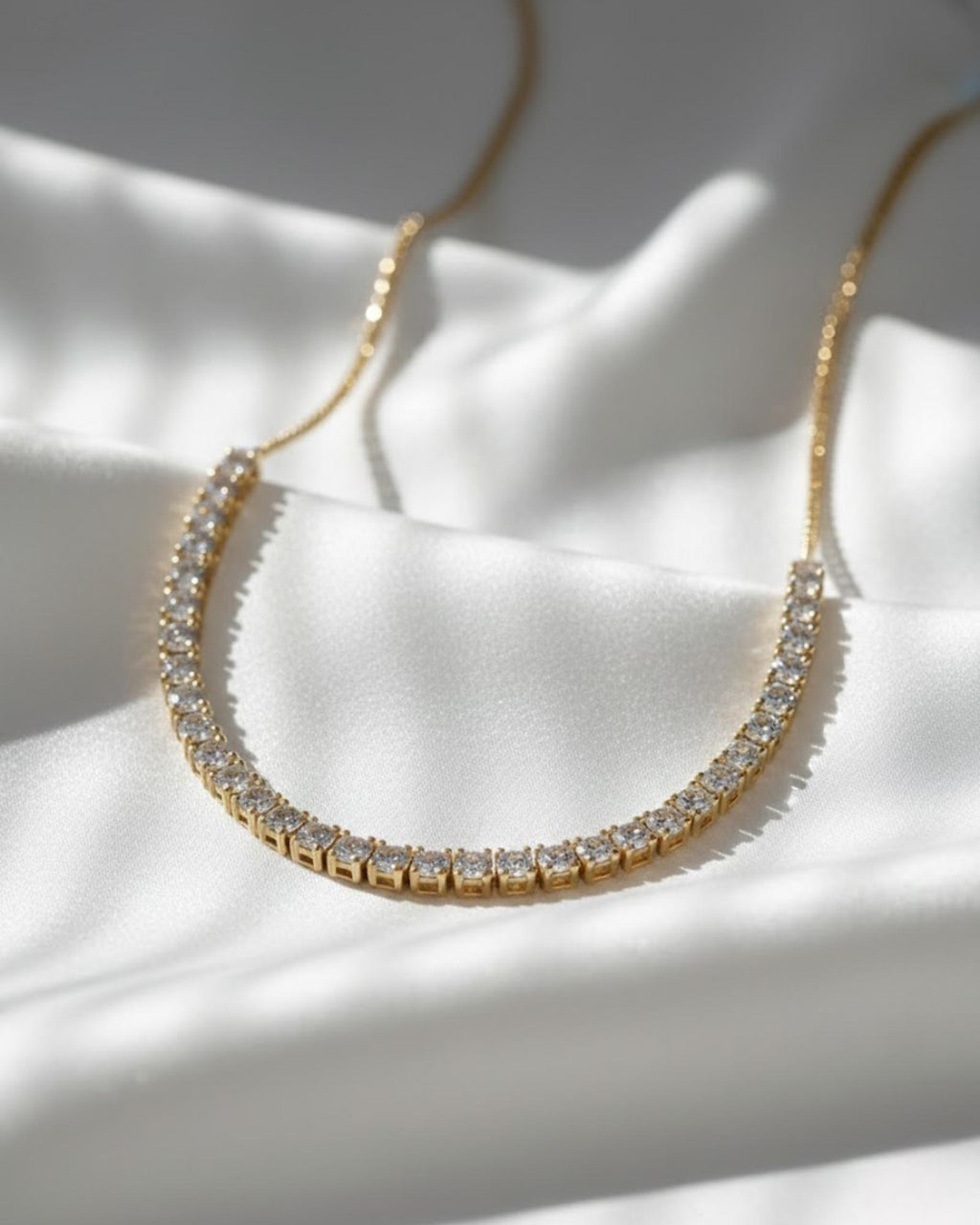 1.66 Ct Diamond Half Tennis Necklace – 14K Gold & Sterling Silver, E-F VS1 Lab Grown Diamonds, Adjustable 16–18”