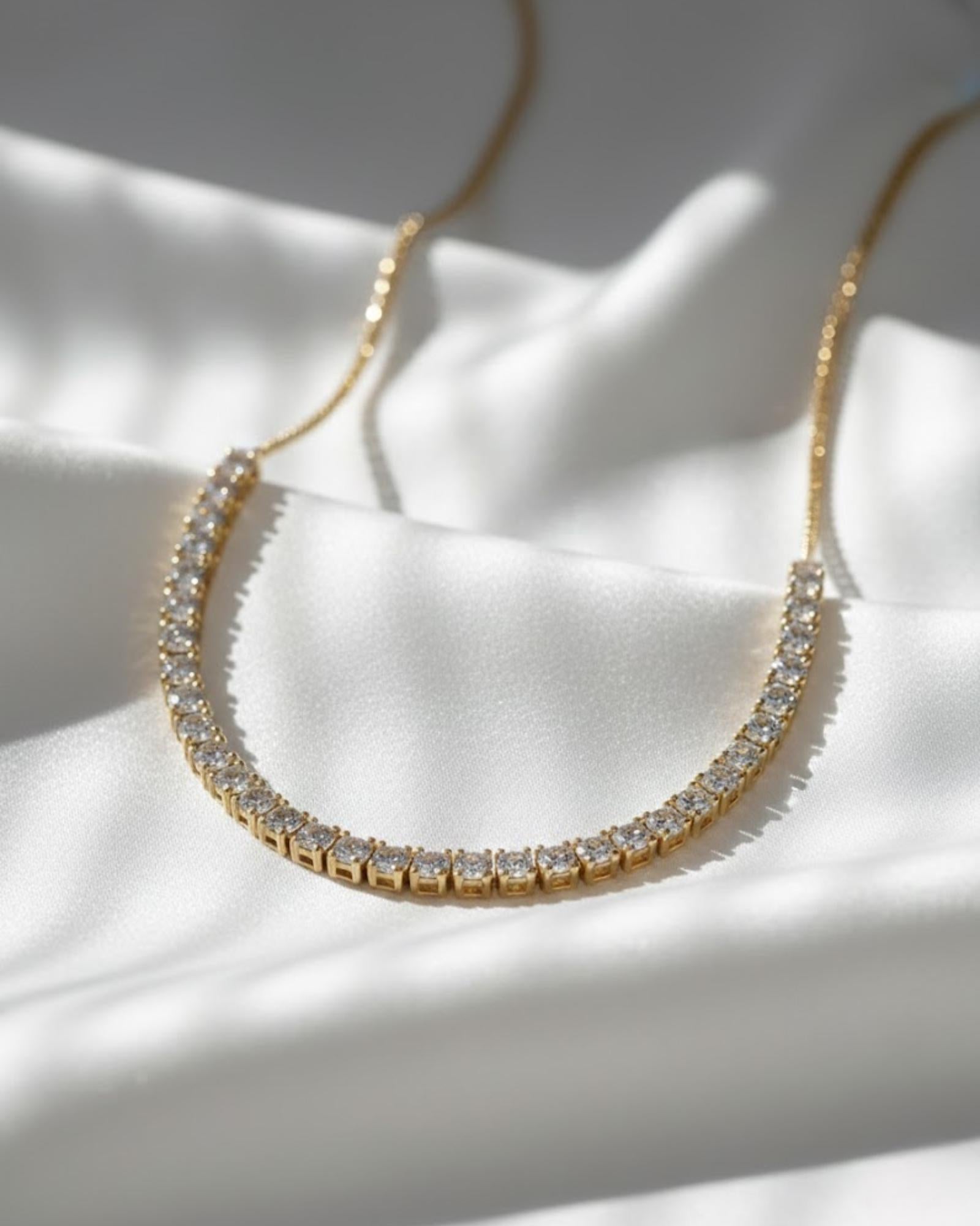 1.66 Ct Diamond Half Tennis Necklace – 14K Gold & Sterling Silver, E-F VS1 Lab Grown Diamonds, Adjustable 16–18”
