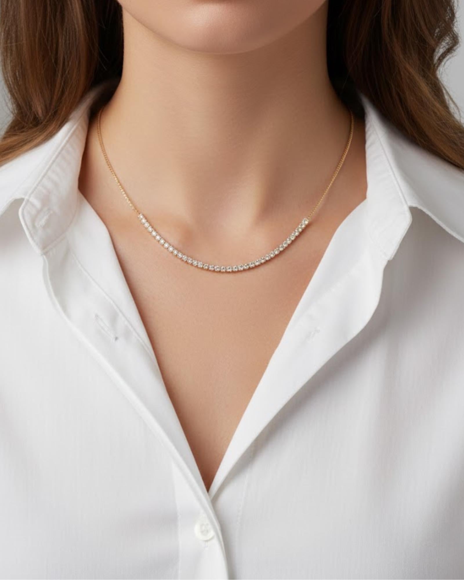 1.66 Ct Diamond Half Tennis Necklace – 14K Gold & Sterling Silver, E-F VS1 Lab Grown Diamonds, Adjustable 16–18”