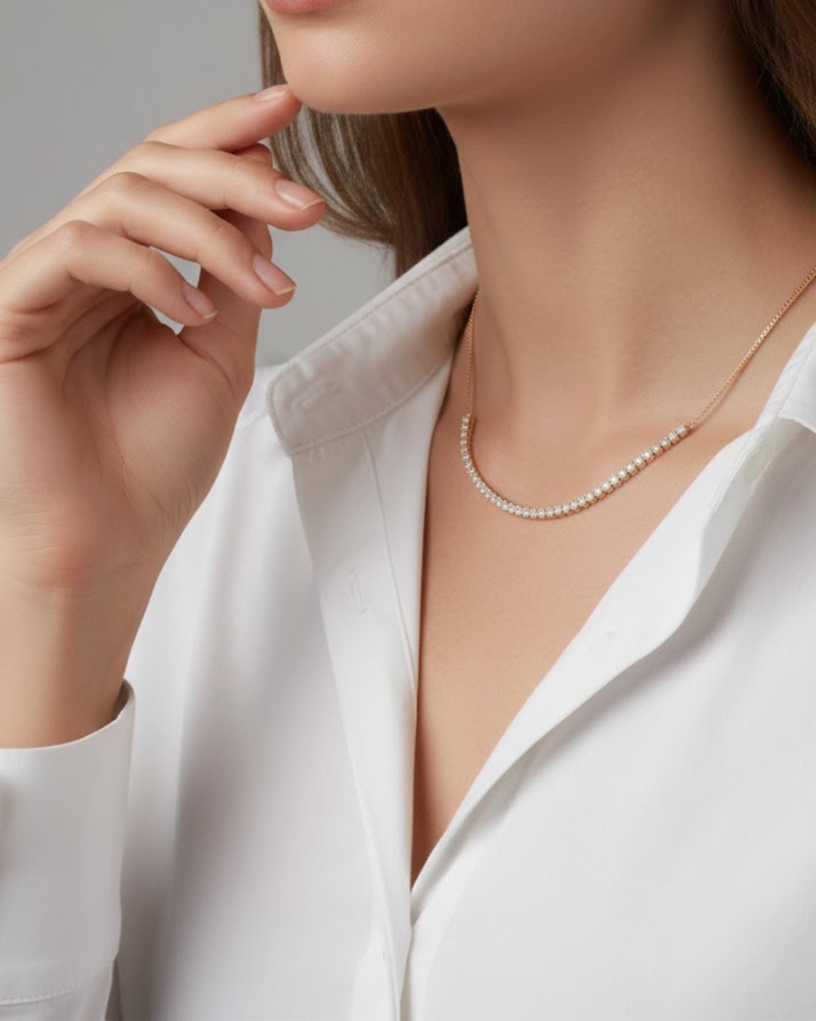 1.66 Ct Diamond Half Tennis Necklace – 14K Gold & Sterling Silver, E-F VS1 Lab Grown Diamonds, Adjustable 16–18”