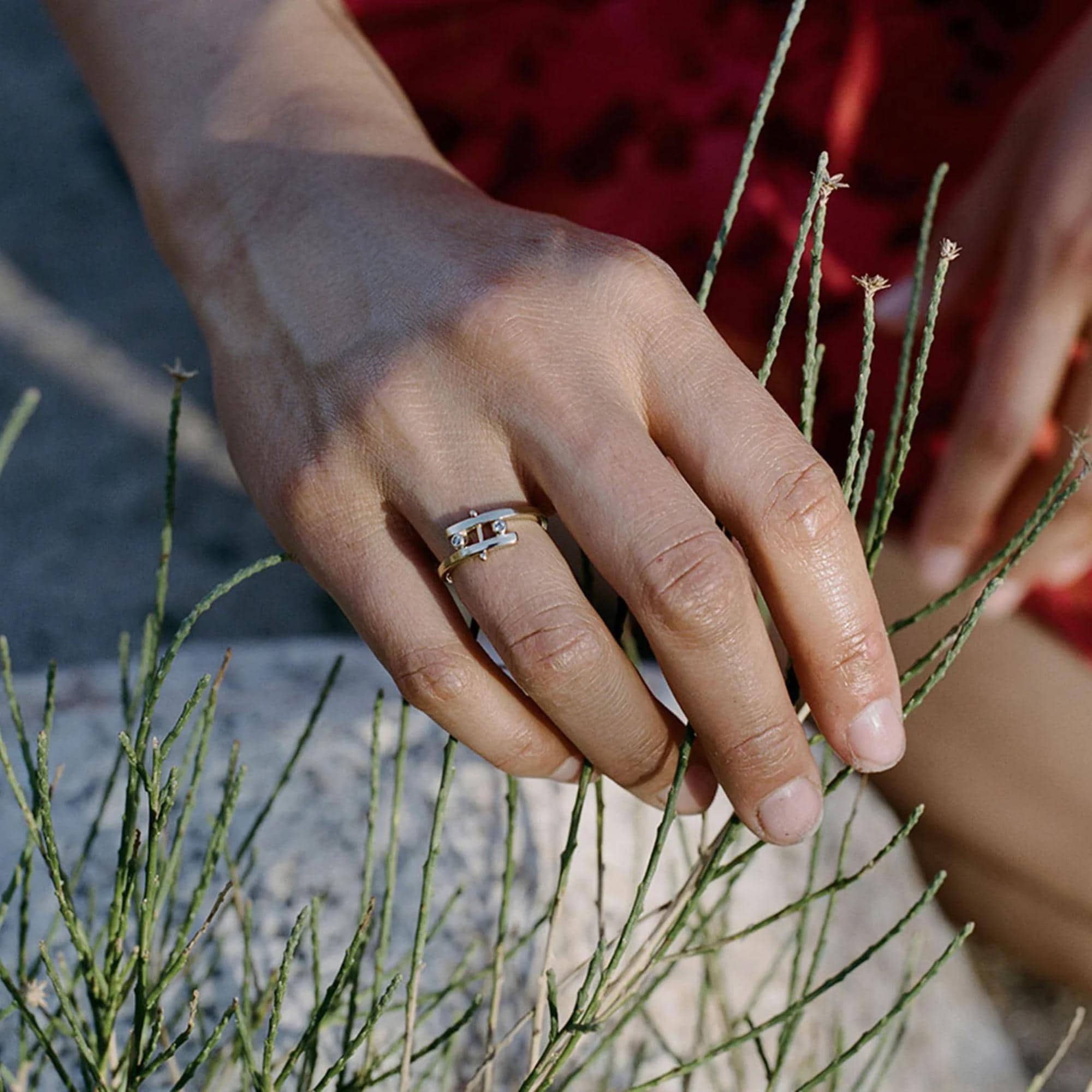Diamond Torii Gate Ring – 14K Solid Gold Lab Grown Diamond Ring, Minimalist Sacred Japanese Inspired Jewelry
