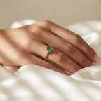 Emerald Gemstone Engagement Ring Asymmetric Green Emerald and Diamond Bezel Set Ring 14K Gold Minimalist Emerald Ring