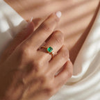 Green Emerald Birthstone Engagement Ring Asymmetric Emerald Ring 10K Gold and Sterling Silver Minimalist Ring