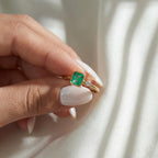 Green Emerald Birthstone Engagement Ring Asymmetric Emerald Ring 10K Gold and Sterling Silver Minimalist Ring