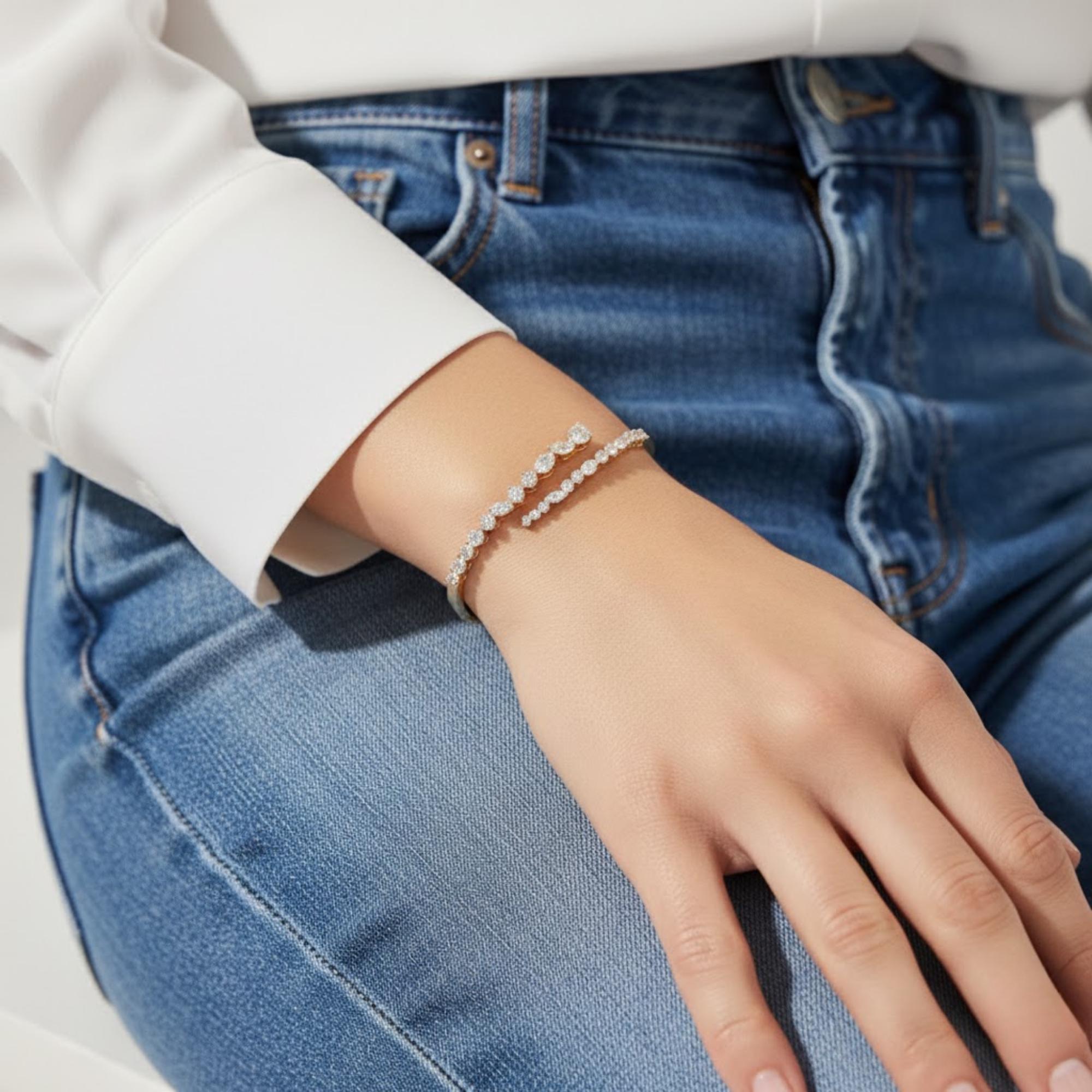 6.00 CT Lab Grown Diamond Bypass Cuff Bracelet – 14K Solid Gold Statement Bangle, E-F VS1 Luxury Fine Jewelry