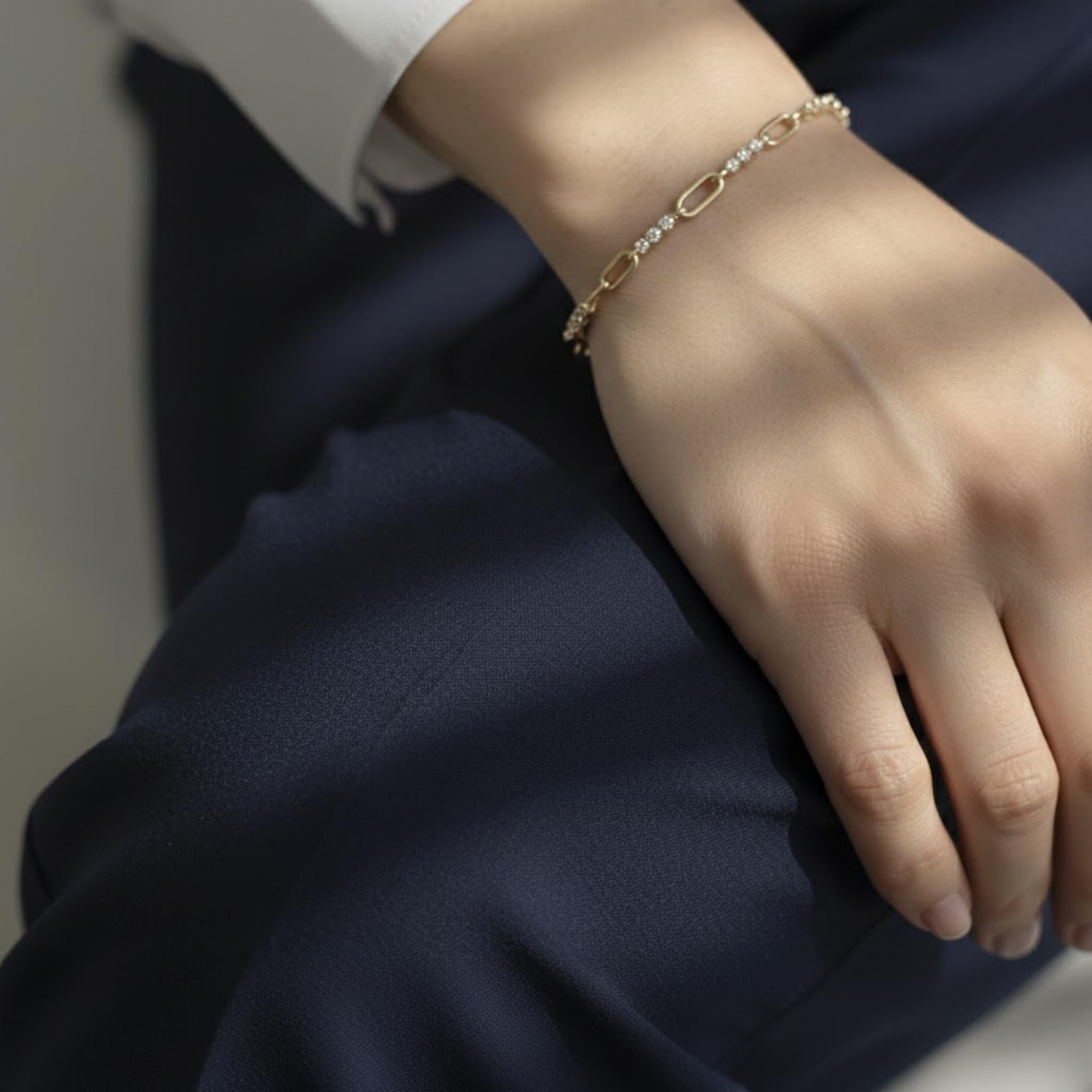 3 Stone Diamond Paperclip Bracelet 14K Gold 0.54 CTW E F VS1 Lab Grown Diamond Chain Link Bracelet