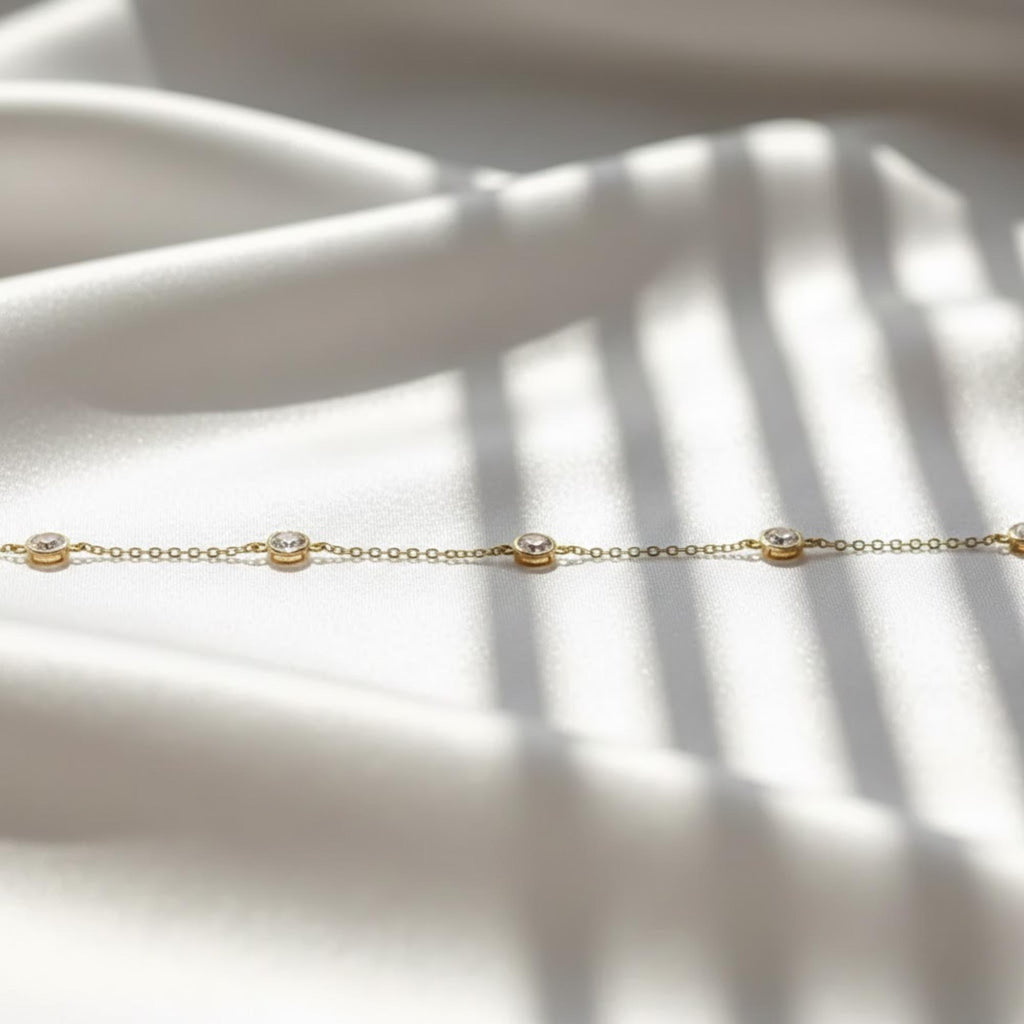 1.08 CTW Lab Grown Diamond Station Bracelet 14K Gold 5 Stone Bezel Set E F VS1 Luxury Diamond Bracelet