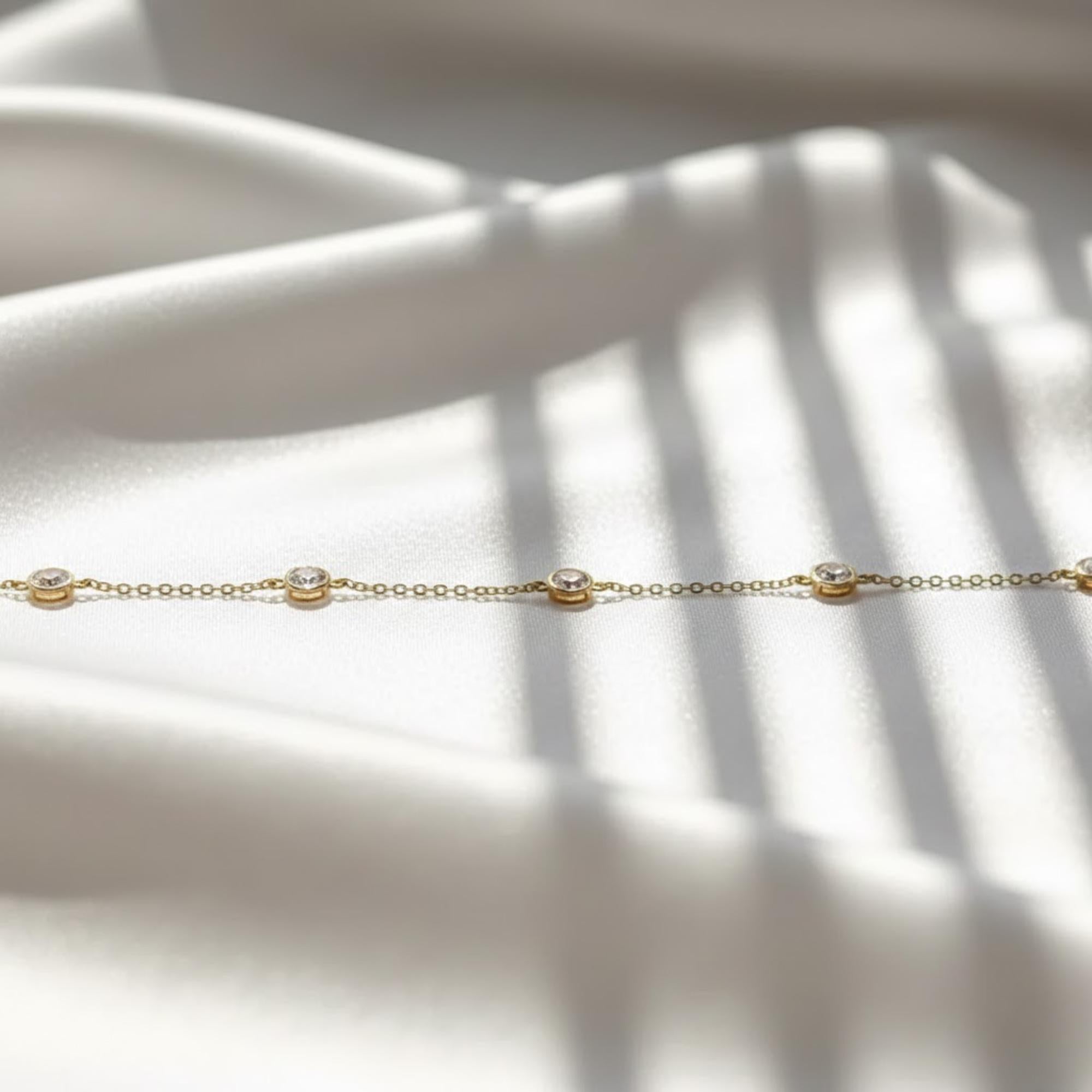 1.08 CTW Lab Grown Diamond Station Bracelet 14K Gold 5 Stone Bezel Set E F VS1 Luxury Diamond Bracelet