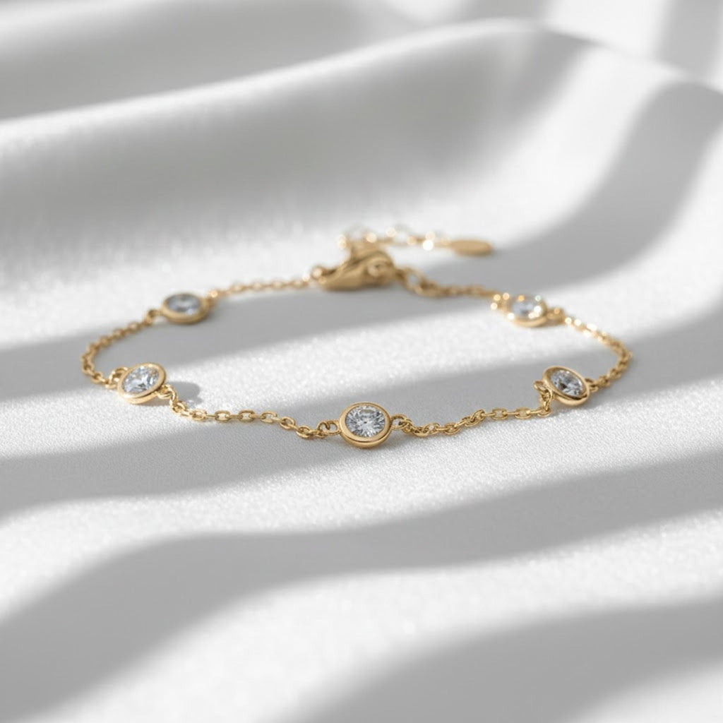 1.08 CTW Lab Grown Diamond Station Bracelet 14K Gold 5 Stone Bezel Set E F VS1 Luxury Diamond Bracelet