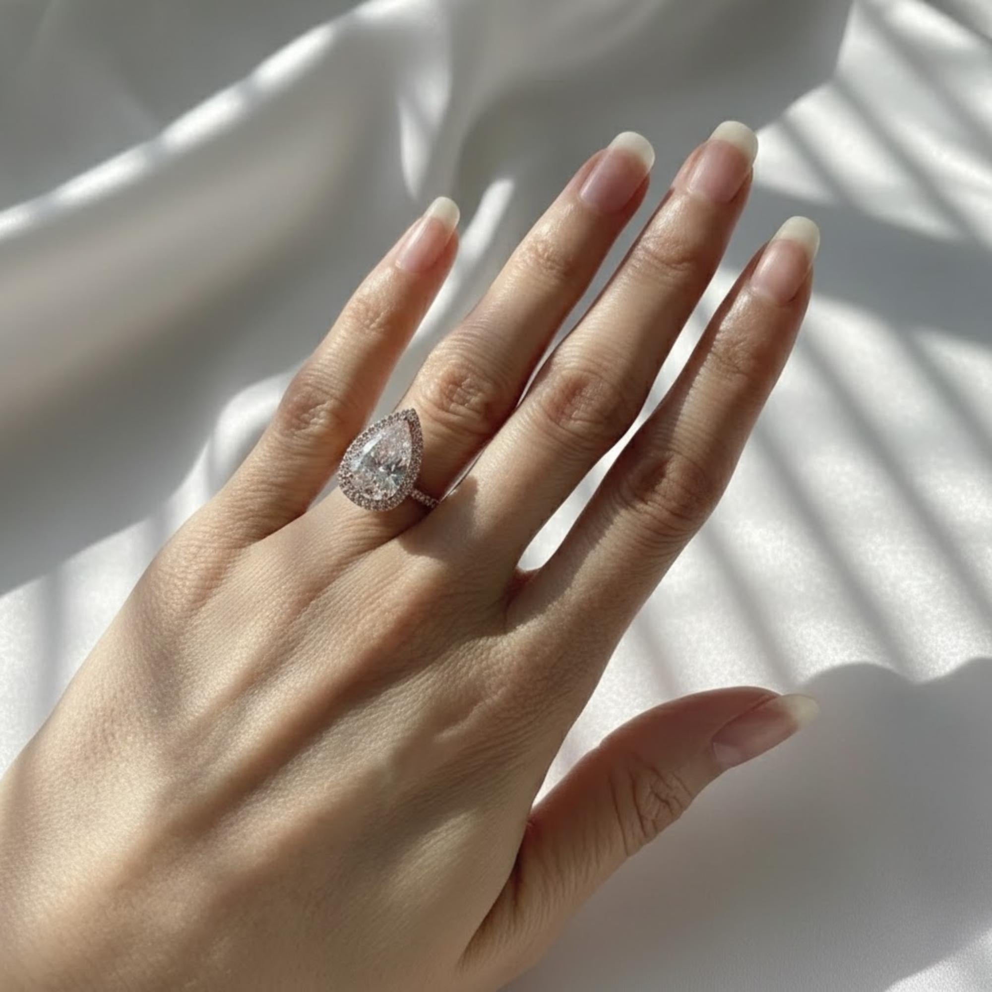2.77 Ct Pear Halo Diamond Ring GIA Certified 14K Rose Gold E F VS1 Luxury Investment Engagement Ring
