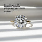8.34 Ct Round Lab Grown Diamond Ring IGI Certified Triple Excellent E F VS1 10K 14K Gold Luxury Engagement Ring