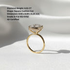 4 CT Excellent Cushion Cut Diamond Ring / Bezel Setting Solitaire Lab Grown Diamond Ring / 14K Yellow Gold Wedding Bezel Engagement Ring