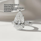 HUGE 10 Carat Pear Cut Lab Grown Diamond Three Stone Ring / Trilogy Tapered Baguette and Pear Cut Engagement Ring / Luxury 3 Stone Ring