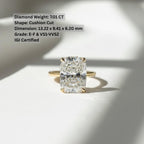 Huge 7 Carat Elongated Cushion Lab Grown CVD Diamond Solitaire Ring / 18k Yellow Gold Claw Prong Engagement Ring / VS1 F IGI Certified