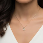 0.35 Ct Diamond Ribbon Necklace 14K Gold E F VS1 Luxury Rose Gold Pendant Adjustable 16-20 Inch