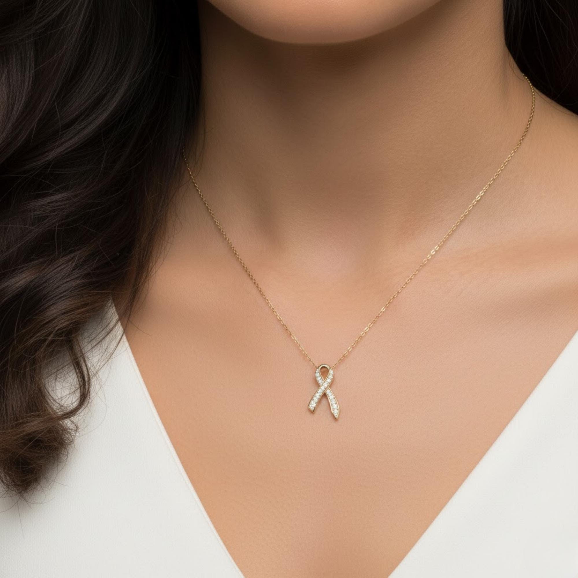 0.35 Ct Diamond Ribbon Necklace 14K Gold E F VS1 Luxury Rose Gold Pendant Adjustable 16-20 Inch