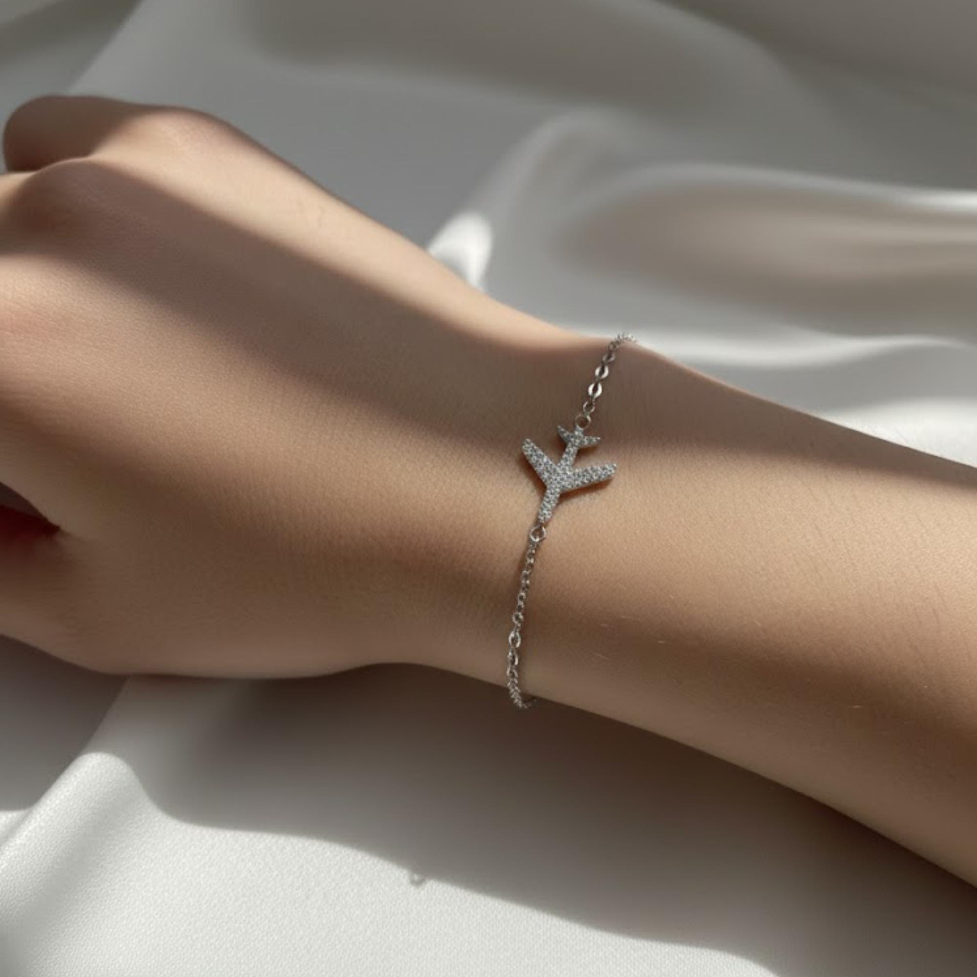 0.50 Ct Lab Diamond Airplane Bracelet 10K 14K Gold Travel Charm Pave Luxury Tennis Style Bracelet