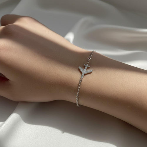 0.50 Ct Lab Diamond Airplane Bracelet 10K 14K Gold Travel Charm Pave Luxury Tennis Style Bracelet