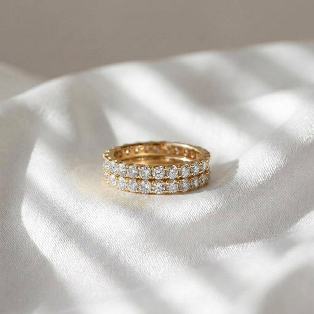Oura Ring Stack Eternity Band CZ Pave Ring Sterling Silver Gold Plated Dainty Stacking Ring