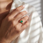 Green Emerald Birthstone Engagement Ring Asymmetric Emerald Ring 10K Gold and Sterling Silver Minimalist Ring
