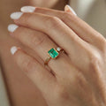 Green Emerald Birthstone Engagement Ring Asymmetric Emerald Ring 10K Gold and Sterling Silver Minimalist Ring