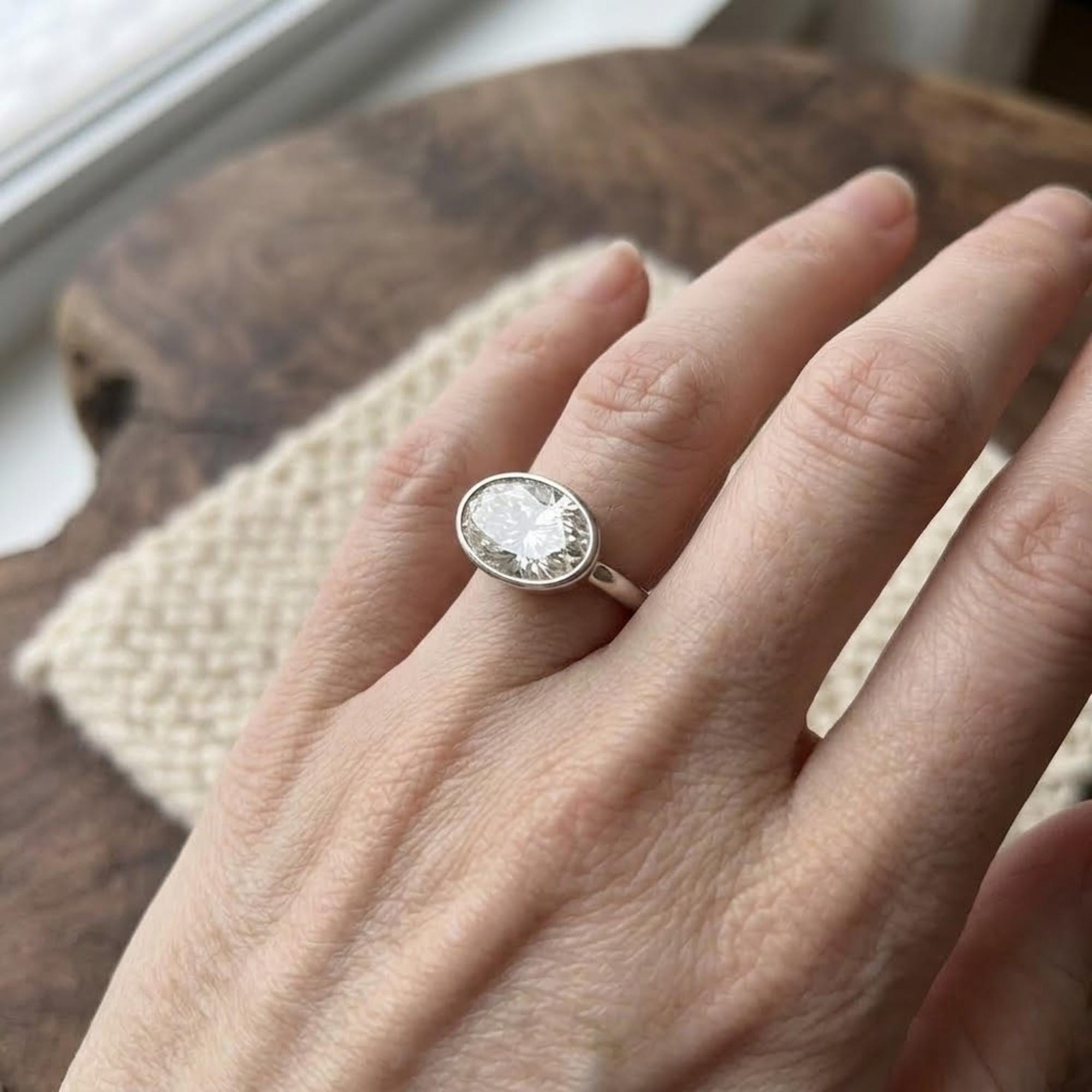 3.56 Ct Oval Lab Grown Diamond Ring IGI Certified E VVS2 14K Gold Solitaire Engagement Ring