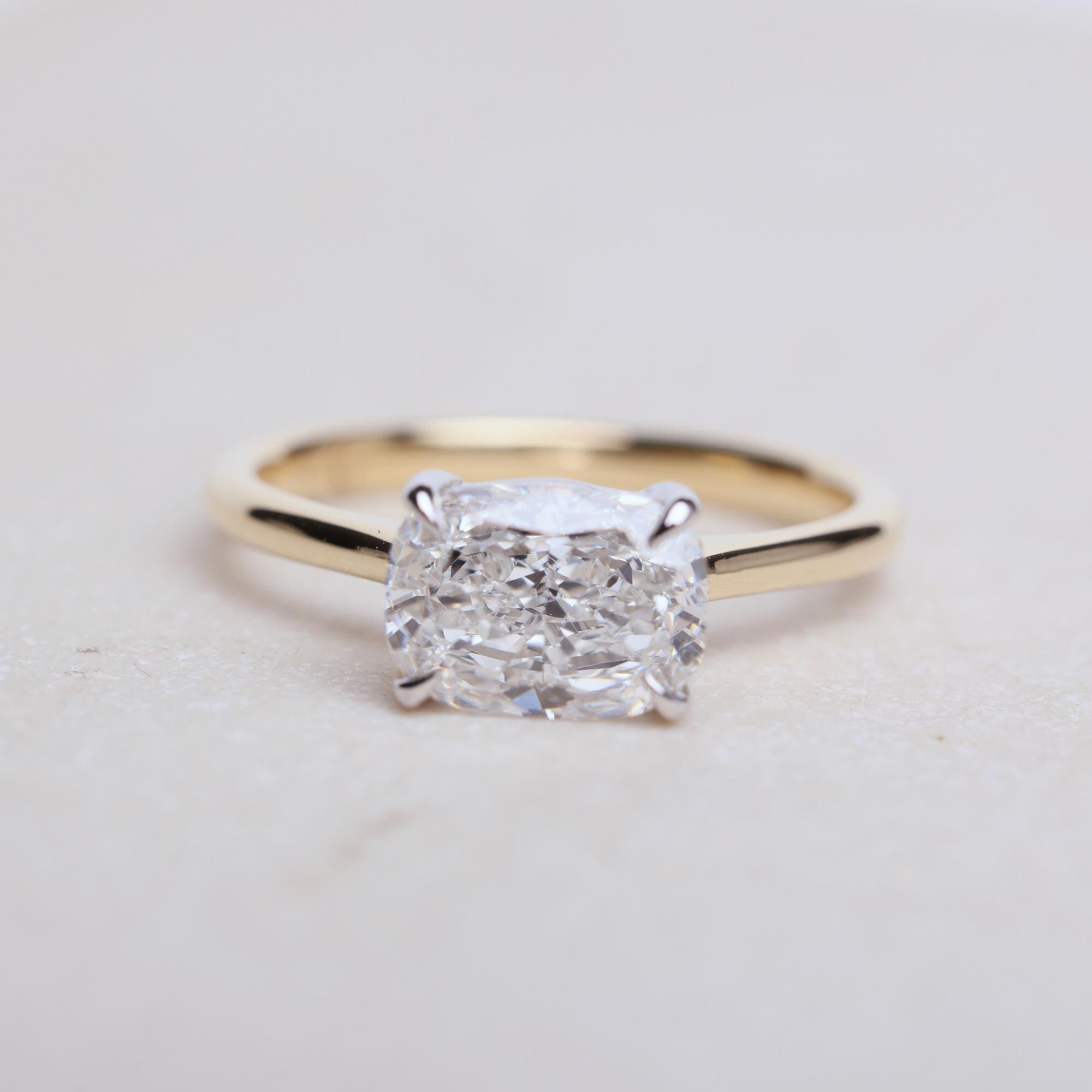 2 CT Elongated Cushion East West Lab Grown Diamond Ring