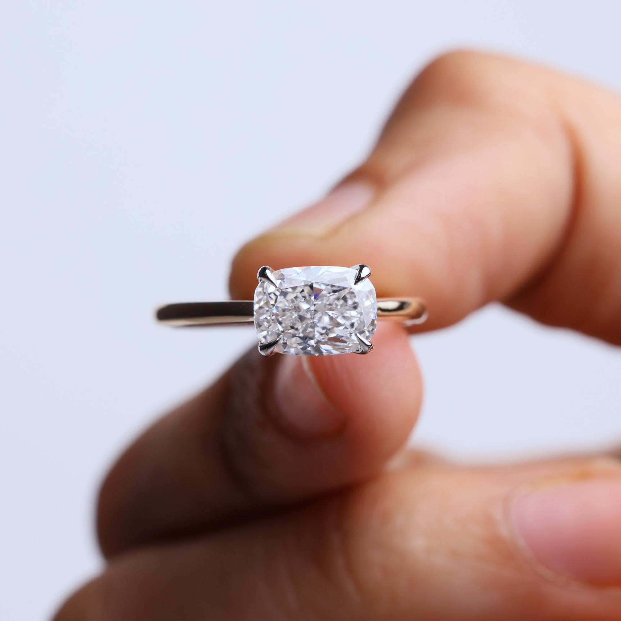 2 CT Elongated Cushion East West Lab Grown Diamond Ring