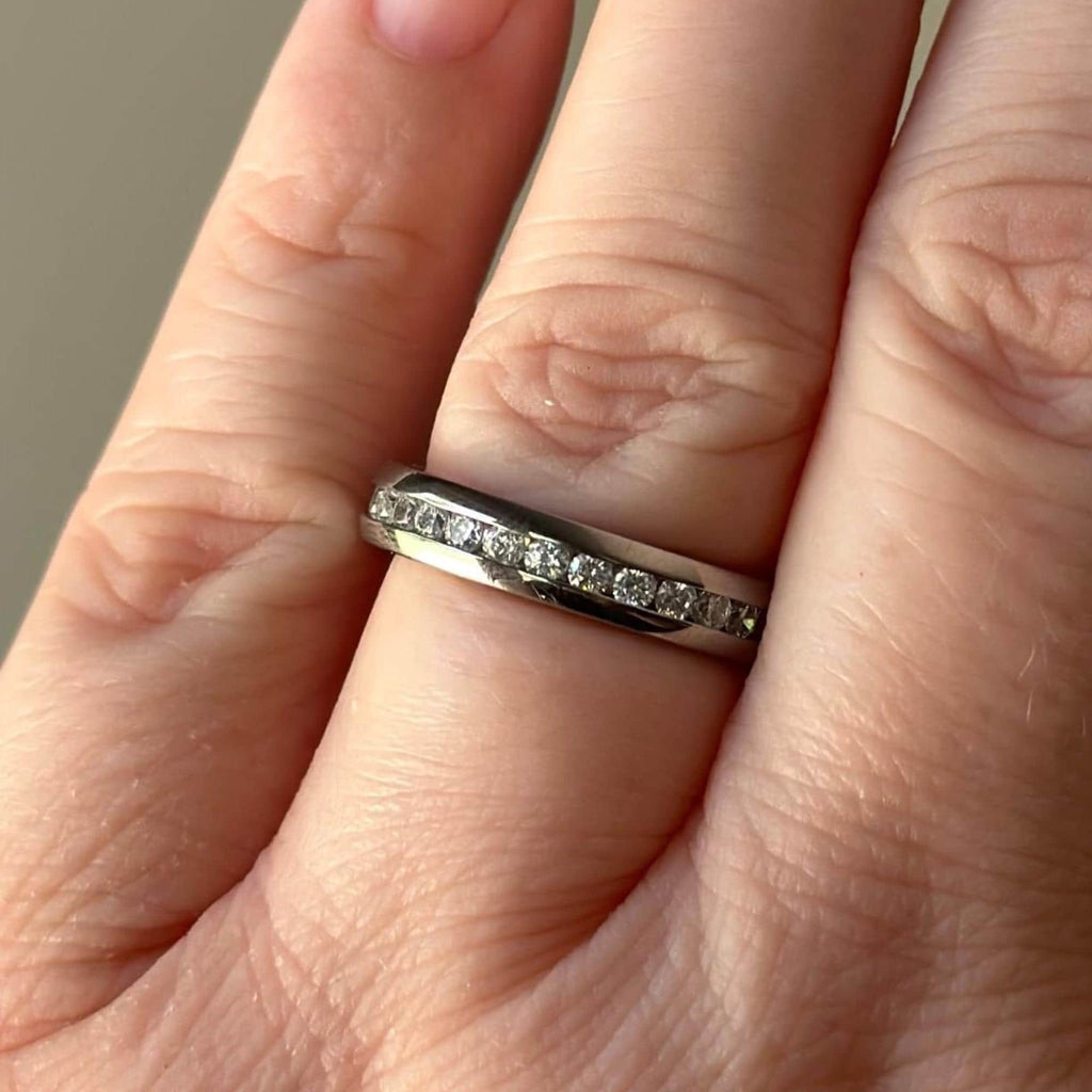 Flush Set CZ Eternity Band Sterling Silver Wedding Ring 2.5mm 4mm Minimalist Stacking Band