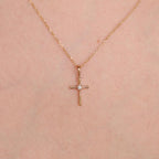 Minimal Diamond Cross Necklace Lab Diamond Cross Pendant Sterling Silver 10K Gold Dainty Necklace