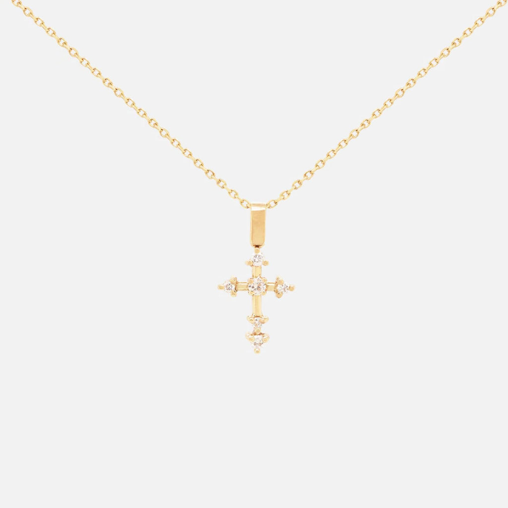 Diamond Cross Necklace Lab Diamond Dainty Cross Pendant Sterling Silver 10K Gold Faith Necklace