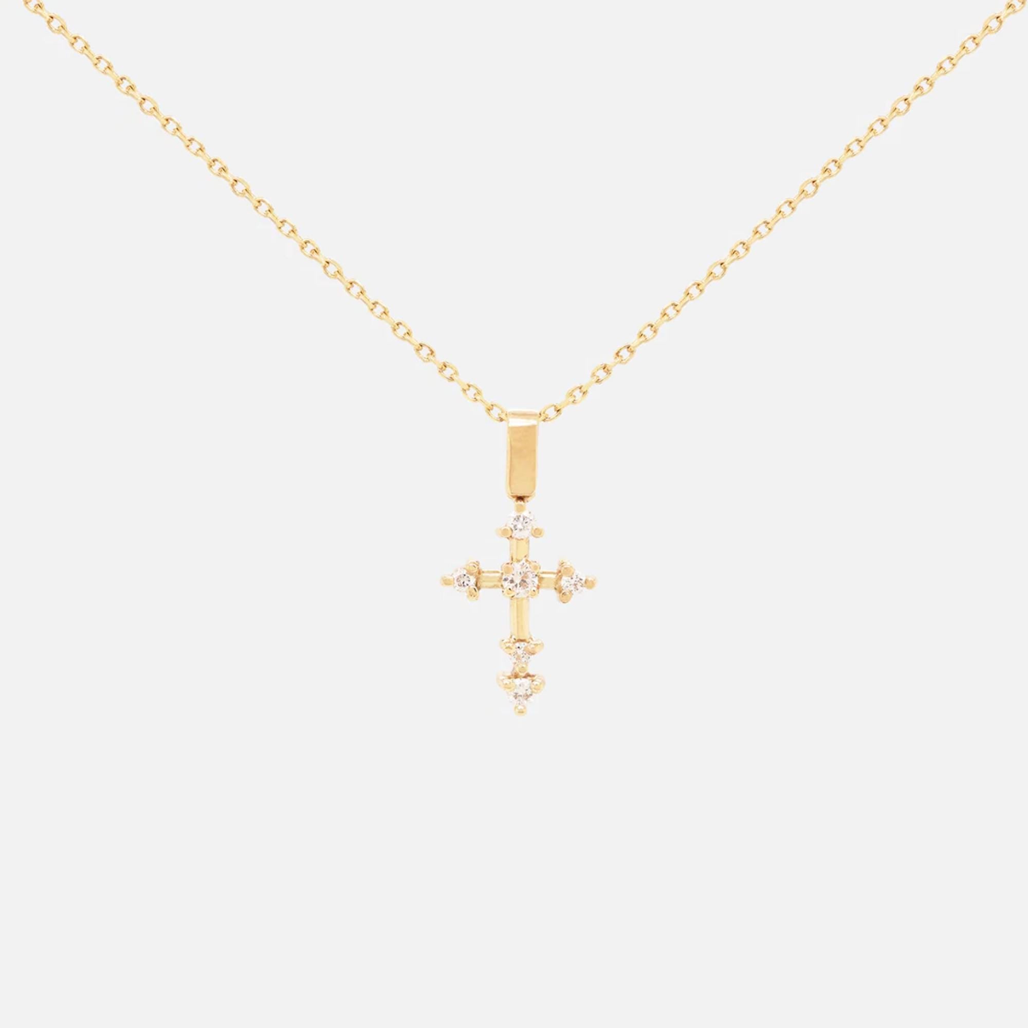 Diamond Cross Necklace Lab Diamond Dainty Cross Pendant Sterling Silver 10K Gold Faith Necklace