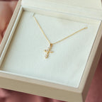 Diamond Cross Necklace Lab Diamond Dainty Cross Pendant Sterling Silver 10K Gold Faith Necklace